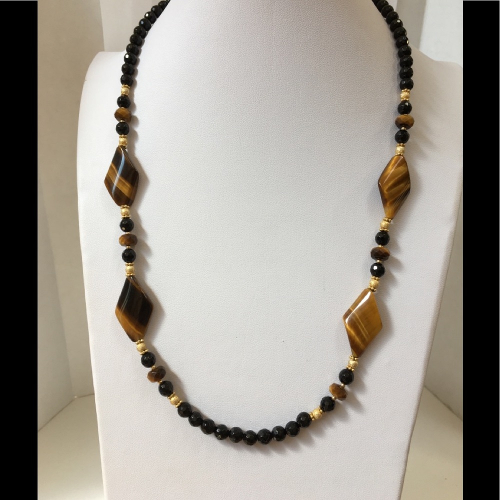 Tiger Eye Twist with Black Onyz & Gold Fill Beads
